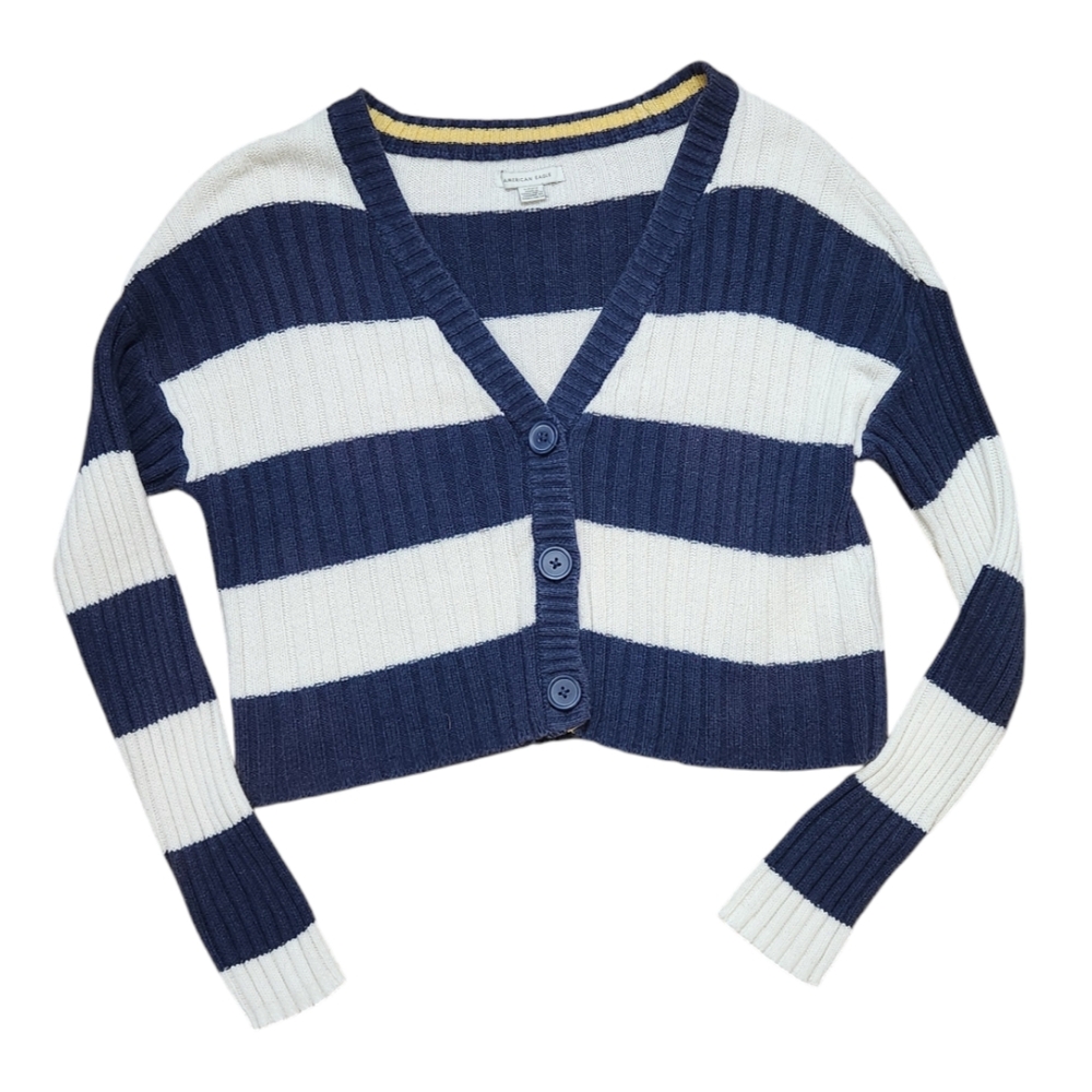 American Eagle Striped Crop Cardigan Sweater Collegiate Varsity Small Bella Swan
